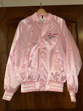Vintage Pink Satin Chevrolet “Heartbeat of America” Jacket 💗